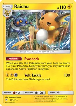 Raichu Pokemon card from Burning Shadows