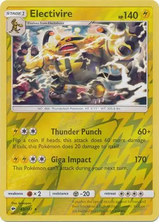 Electivire Reverse Holo Pokemon card from Burning Shadows