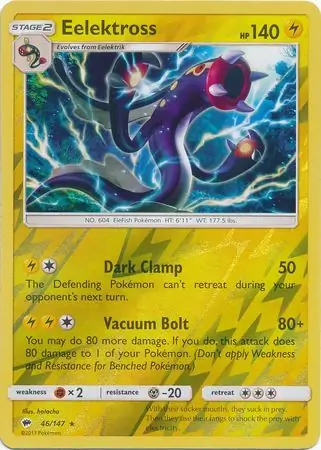 Eelektross Reverse Holo Pokemon card from Burning Shadows