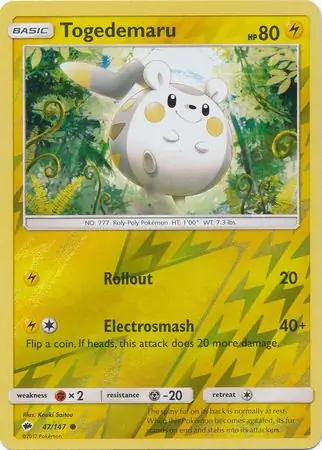 Togedemaru Reverse Holo Pokemon card from Burning Shadows