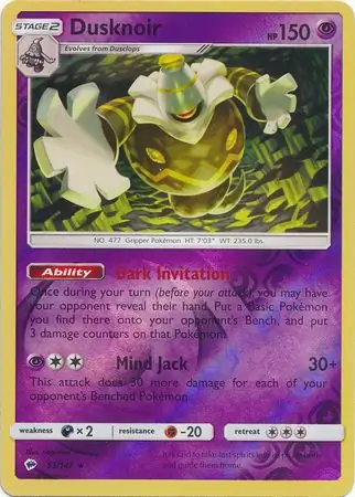 Dusknoir Reverse Holo Pokemon card from Burning Shadows
