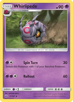 Whirlipede Pokemon card from Burning Shadows