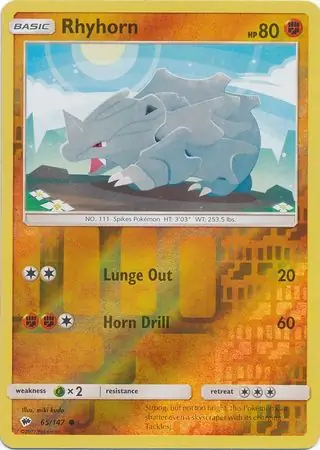 Rhyhorn Reverse Holo Pokemon card from Burning Shadows