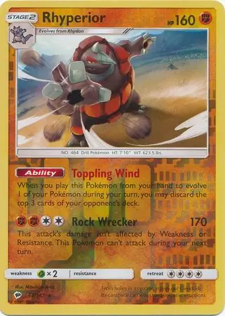 Rhyperior Reverse Holo Pokemon card from Burning Shadows