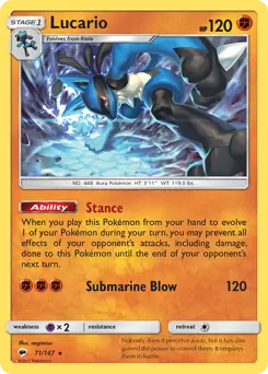 Lucario Pokemon card from Burning Shadows
