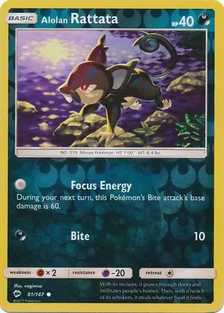 Alolan Rattata Reverse Holo Pokemon card from Burning Shadows