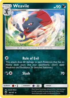 Weavile Pokemon card from Burning Shadows