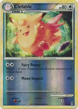 Clefable Reverse Holo Pokemon card from Call of Legends