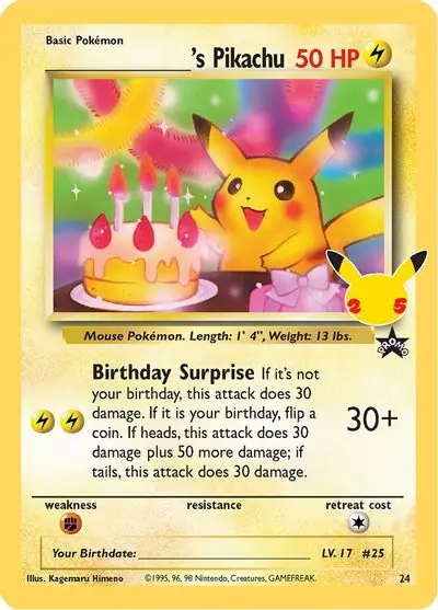 Birthday Pikachu Pokemon card from Celebrations: Classic Collection