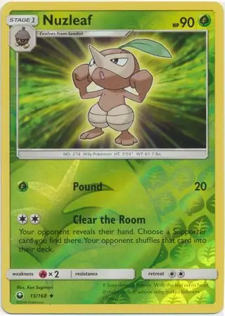 Nuzleaf Reverse Holo Pokemon card from Celestial Storm