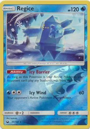 Regice Reverse Holo Pokemon card from Celestial Storm