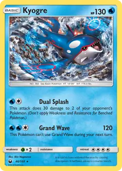 Kyogre Holo Pokemon card from Celestial Storm