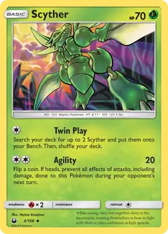 Scyther Pokemon card from Celestial Storm