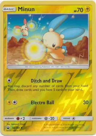 Minun Reverse Holo Pokemon card from Celestial Storm