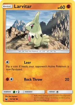 Larvitar Pokemon card from Celestial Storm