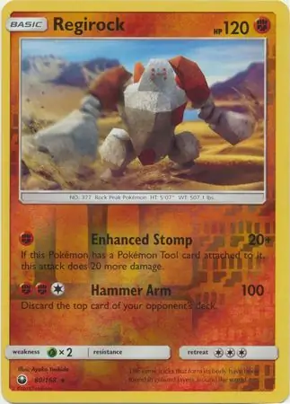 Regirock Reverse Holo Pokemon card from Celestial Storm