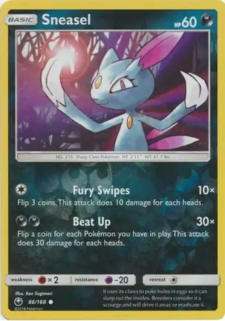 Sneasel Reverse Holo Pokemon card from Celestial Storm