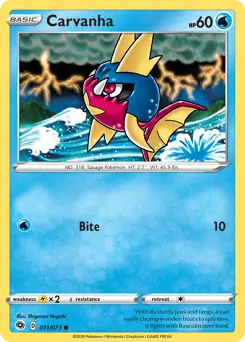 Carvanha Pokemon card from Champion's Path
