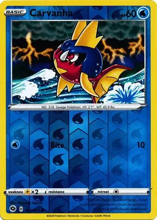 Carvanha Reverse Holo Pokemon card from Champion's Path