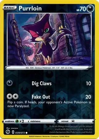 Purrloin Reverse Holo Pokemon card from Champion's Path