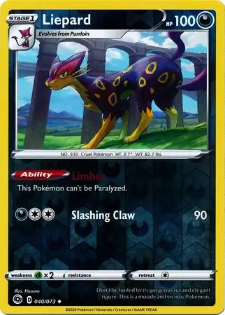 Liepard Reverse Holo Pokemon card from Champion's Path