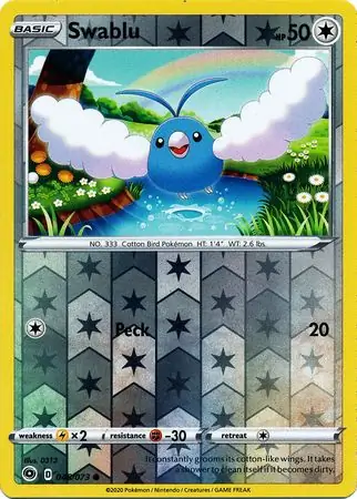 Swablu Reverse Holo Pokemon card from Champion's Path