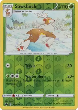 Sawsbuck Reverse Holo Pokemon card from Chilling Reign