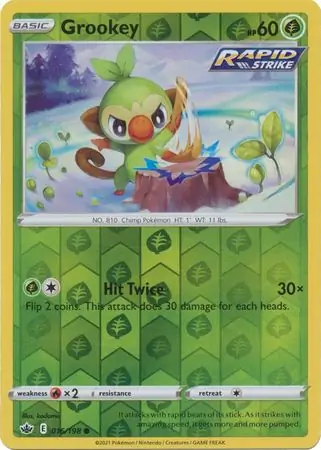 Grookey Reverse Holo Pokemon card from Chilling Reign