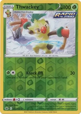 Thwackey Reverse Holo Pokemon card from Chilling Reign