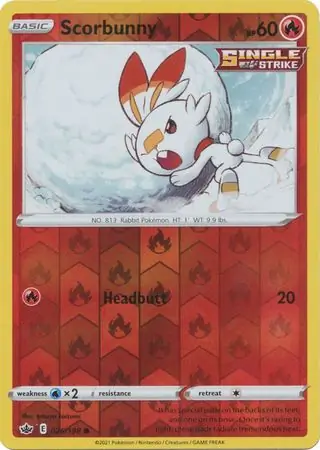 Scorbunny Reverse Holo Pokemon card from Chilling Reign