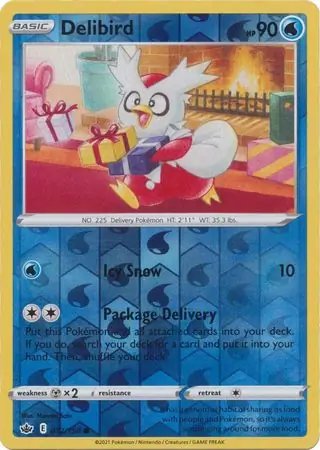 Delibird Reverse Holo Pokemon card from Chilling Reign