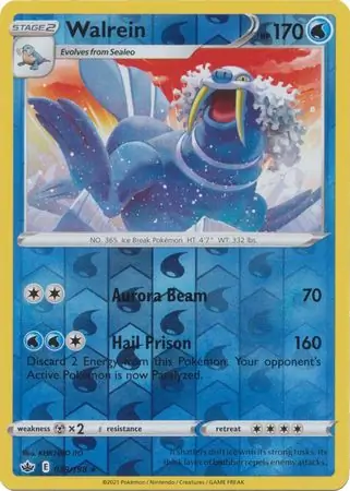 Walrein Reverse Holo Pokemon card from Chilling Reign