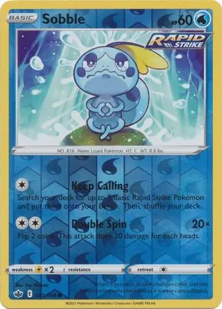 Sobble Reverse Holo Pokemon card from Chilling Reign