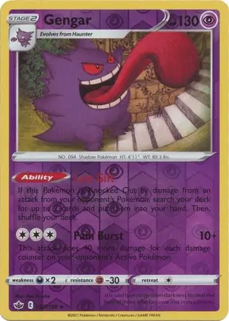 Gengar Reverse Holo Pokemon card from Chilling Reign
