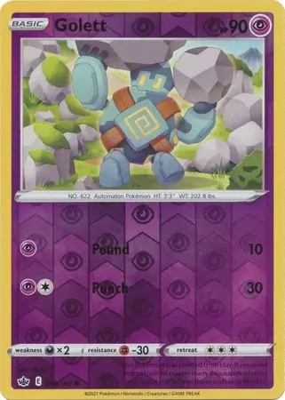 Golett Reverse Holo Pokemon card from Chilling Reign