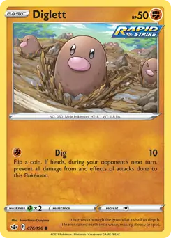Diglett Pokemon card from Chilling Reign