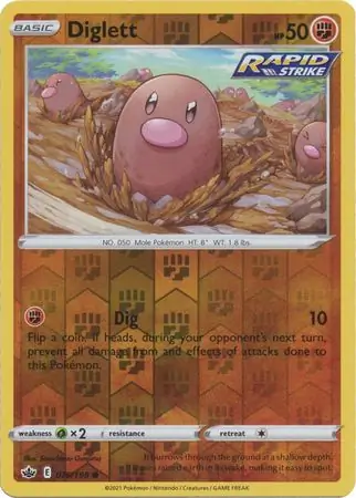 Diglett Reverse Holo Pokemon card from Chilling Reign