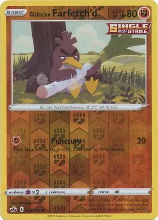 Galarian Farfetch'd Reverse Holo Pokemon card from Chilling Reign