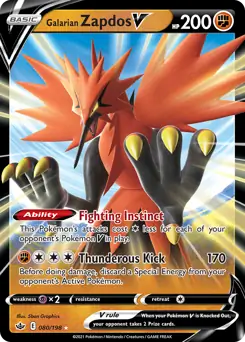 Galarian Zapdos V Pokemon card from Chilling Reign