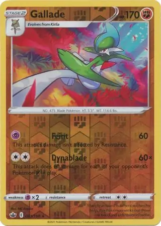 Gallade Reverse Holo Pokemon card from Chilling Reign