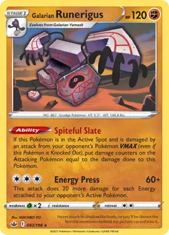 Galarian Runerigus Pokemon card from Chilling Reign