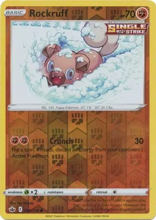 Rockruff Reverse Holo Pokemon card from Chilling Reign