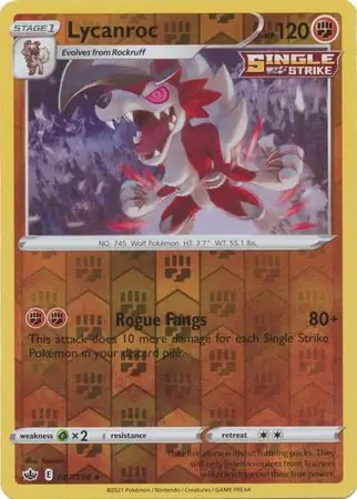 Lycanroc Reverse Holo Pokemon card from Chilling Reign