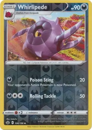 Whirlipede Reverse Holo Pokemon card from Chilling Reign