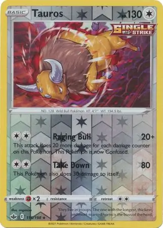 Tauros Reverse Holo Pokemon card from Chilling Reign