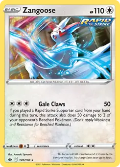 Zangoose Pokemon card from Chilling Reign