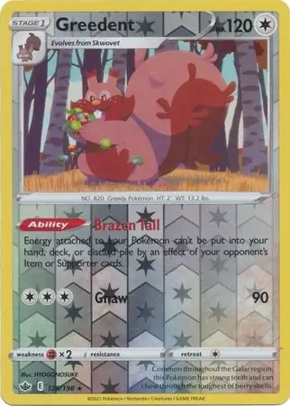 Greedent Reverse Holo Pokemon card from Chilling Reign