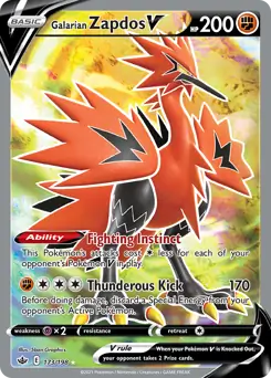Galarian Zapdos V Full Art Pokemon card from Chilling Reign