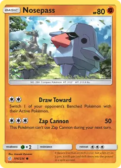 Nosepass Pokemon card from Cosmic Eclipse