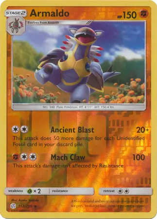 Armaldo Reverse Holo Pokemon card from Cosmic Eclipse